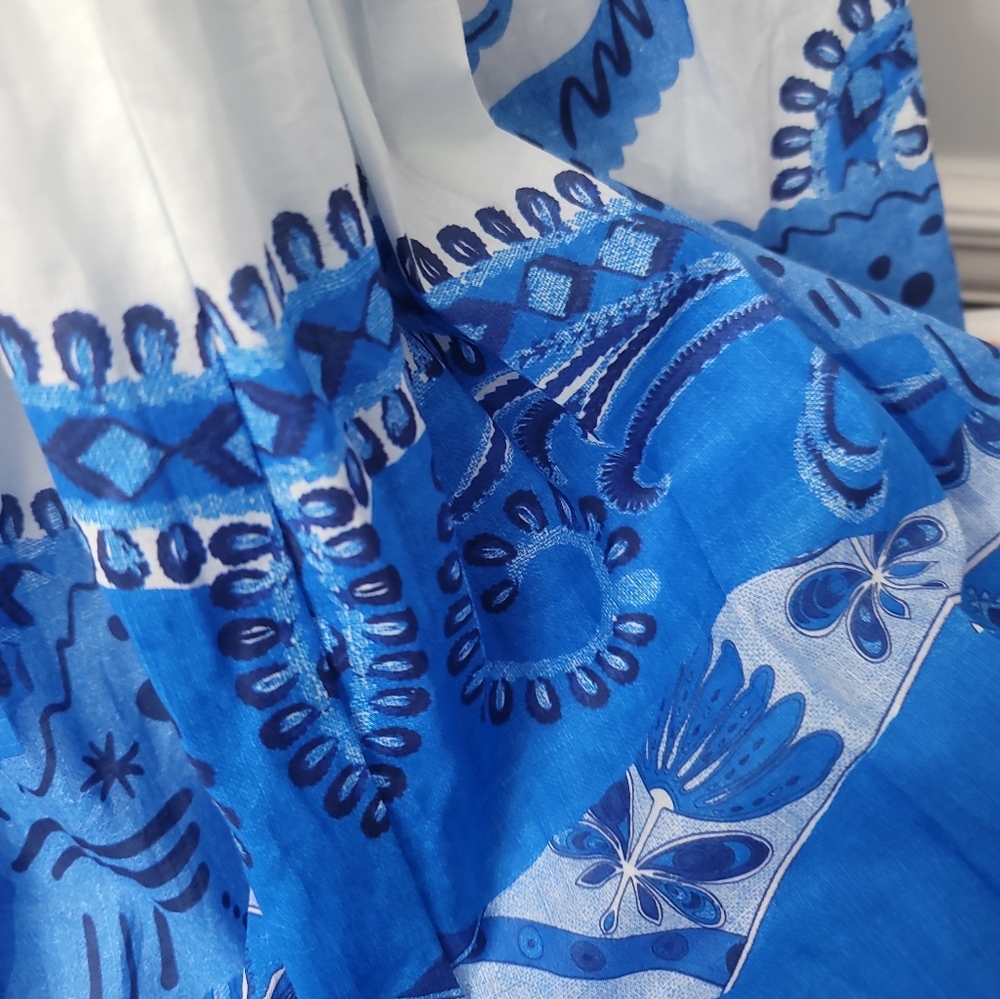 A Loves A Border Print Mandarin Collar Long Balloon Sleeve A-Line Maxi Dress - Picture 5 of 9